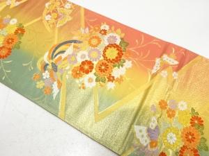 鳳凰に蝶・花模様織り出し　袋帯